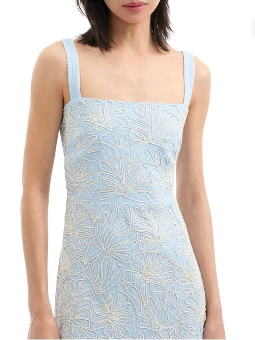 Veronica Beard Ella Embroidered midi dress in bluebell / ecru size 8